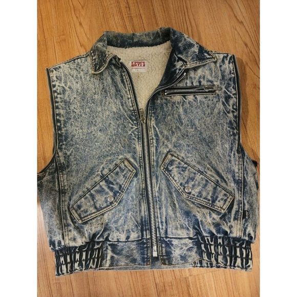 Levi's Jackets & Blazers - Vintage Levi's Sherpa Line Acid Wash Vest Jacket Full Zipper Womens Size Large